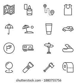 Travel set line icons in flat design with elements for web site design and mobile apps.  Collection modern infographic logo and symbol. Travel vector line pictogram