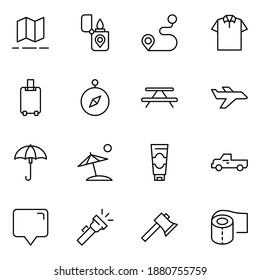 Travel set line icons in flat design with elements for web site design and mobile apps.  Collection modern infographic logo and symbol. Travel vector line pictogram