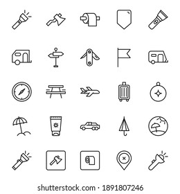 Travel set line icons in flat design with elements for web site design and mobile apps.  Collection modern infographic logo and symbol. Travel vector line pictogram