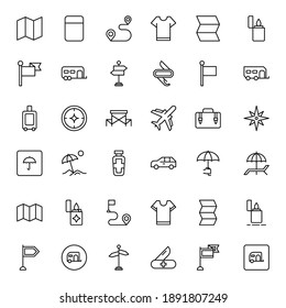 Travel set line icons in flat design with elements for web site design and mobile apps.  Collection modern infographic logo and symbol. Travel vector line pictogram