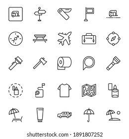 Travel set line icons in flat design with elements for web site design and mobile apps.  Collection modern infographic logo and symbol. Travel vector line pictogram
