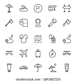 Travel set line icons in flat design with elements for web site design and mobile apps.  Collection modern infographic logo and symbol. Travel vector line pictogram