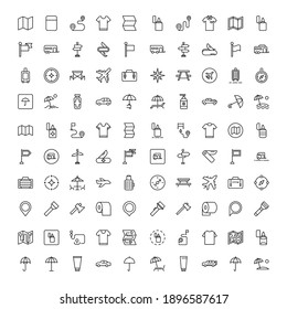 Travel set line icons in flat design with elements for web site design and mobile apps.  Collection modern infographic logo and symbol. Travel vector line pictogram