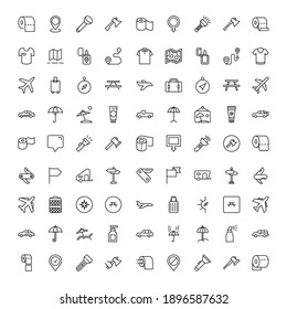 Travel set line icons in flat design with elements for web site design and mobile apps.  Collection modern infographic logo and symbol. Travel vector line pictogram