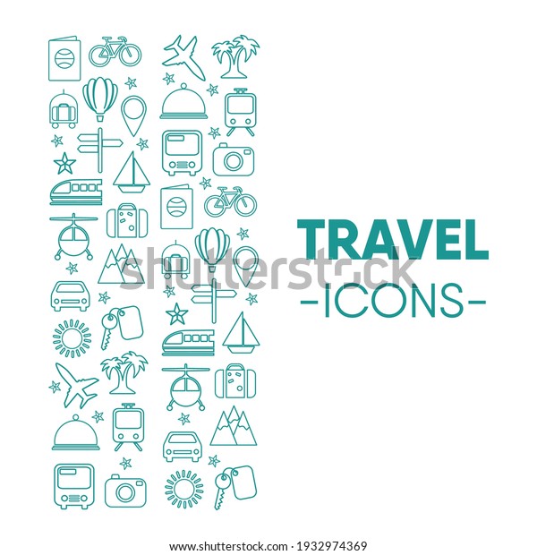 Travel set line icons in flat\
design with elements for web site design and mobile apps.\
Collection modern infographic logo and symbol. Travel vector line\
pictogram