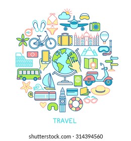 Travel set -line icons. Vector illustration.