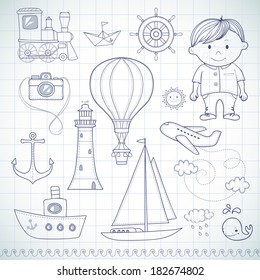 Travel set with little boy.