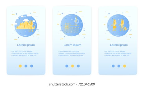 travel set of Mobile Apps Onboarding Designs.Design Empty State Pages for Websites & Mobile Apps.mountain, trekking, traveller.