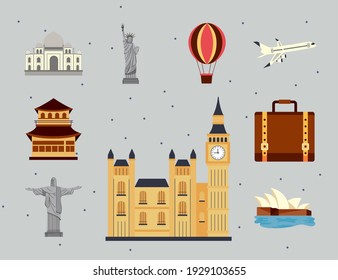 travel set monuments stickers icons