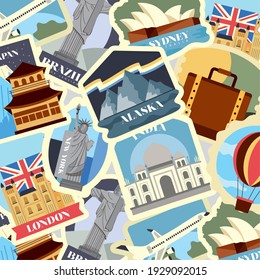 travel set monuments stickers pattern