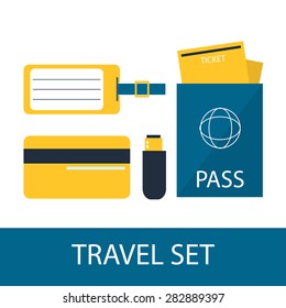 Travel set, Summer set, Flat design style