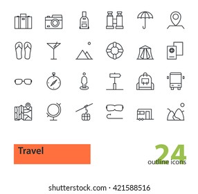 Travel. Set of thin line vector modern icons.