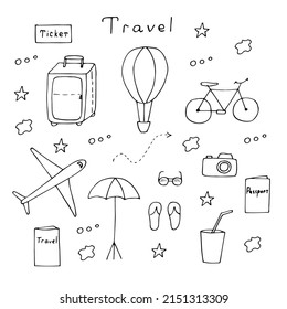 Reiseset, Vektorgrafik, handgezeichnete Doodles