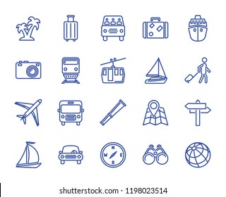 Travel set vector lines icons.  64x64 pixel.