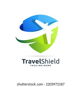 travel shield logo, safety travel logo icon, airplane safety logo