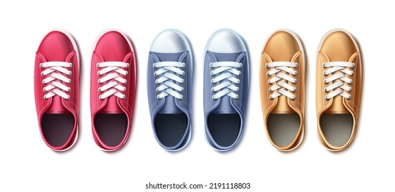 Travel shoes vector set design. Traveler sneakers for casual trend footwear collection isolated in white background. Vector Illustration. 