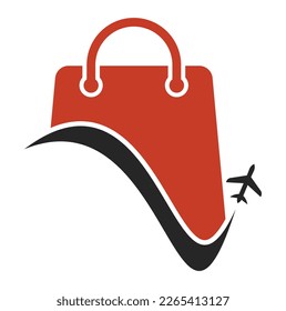Travel shop logo vector template. Shop and plane logo. Sale and travel symbol or icon.