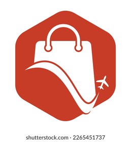 Plantilla vectorial del logotipo de la tienda de viajes. Logo de la tienda y del avión. Símbolo o icono de venta y viaje.