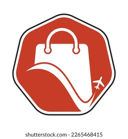 Travel shop logo vector template. Shop and plane logo. Sale and travel symbol or icon.
