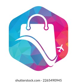 Plantilla vectorial del logotipo de la tienda de viajes. Logo de la tienda y del avión. Símbolo o icono de venta y viaje.