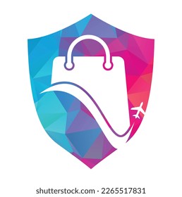 Travel shop logo vector template. Shop and plane logo. Sale and travel symbol or icon.