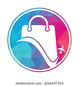 Travel shop logo vector template. Shop and plane logo. Sale and travel symbol or icon.