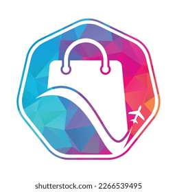 Plantilla vectorial del logotipo de la tienda de viajes. Logo de la tienda y del avión. Símbolo o icono de venta y viaje.