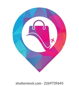Travel shop logo vector template. Shop plane and gps logo. Sale and travel symbol or icon.