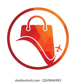 Plantilla vectorial del logotipo de la tienda de viajes. Logo de la tienda y del avión. Símbolo o icono de venta y viaje.	