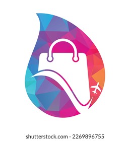 Plantilla vectorial del logotipo de la tienda de viajes. Logo de la tienda y del avión. Símbolo o icono de venta y viaje.