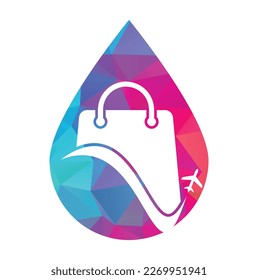 Plantilla vectorial del logotipo de la tienda de viajes. Logo de la tienda y del avión. Símbolo o icono de venta y viaje.