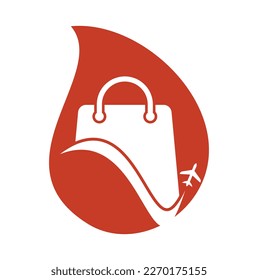 Plantilla vectorial del logotipo de la tienda de viajes. Logo de la tienda y del avión. Símbolo o icono de venta y viaje.