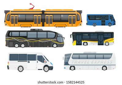 Travel shuttle buses and passenger transport vehicles side view