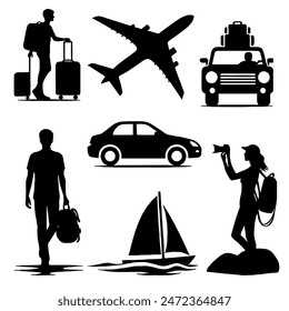 Travel Silhouette: Explore Adventure, Wanderlust Journey, Tourism Concept, Flat Vector Illustration