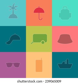 Travel silhouette flat Icons set