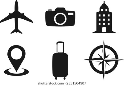 Travel silhouette icon set on white background
