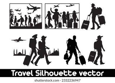 Reisesilhouette Vektor-Bundle mit Koffern auf weißem Hintergrund, Vacation Silhouette-Bundle, Reisekonzept Silhouette-Paket.