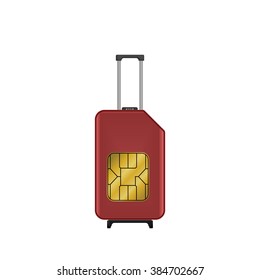 Travel SIM vector illustration isolated. Roaming. Luggage.