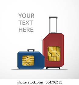 Travel SIM vector illustration. Roaming. Luggage. Vacation, business trip. Flight. 