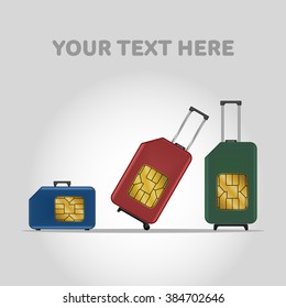 Travel SIM vector illustration. Roaming. Luggage.