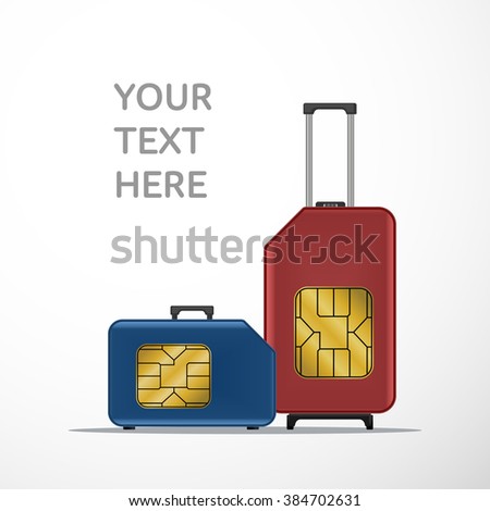 Travel SIM vector illustration. Roaming. Luggage. Vacation, business trip. Flight. 