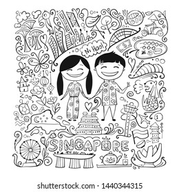 Travel to Singapore. Coloring card for your design