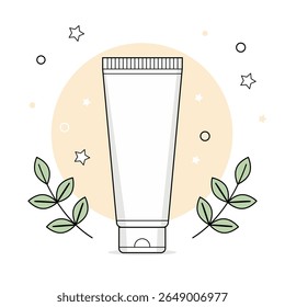 Projeto de tubo de creme tamanho viagem com um estilo plano contra um fundo branco, perfeito para os entusiastas de beleza e skincare