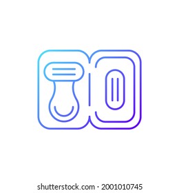 Travel size razor gradient linear vector icon. Shaving tools for trip. Portable hygienic amenities. Thin line color symbols. Modern style pictogram. Vector isolated outline drawing