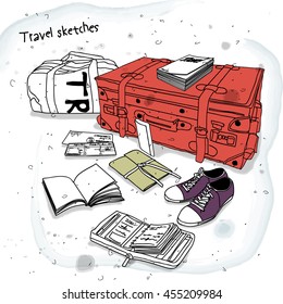 travel sketches, bag and personal stuff 