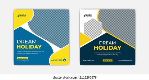 Travel social media post banner or vacation holiday web banner template