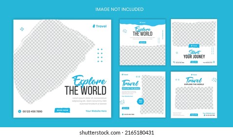 Travel social media post design, holiday vacation template, tours and travels design vector