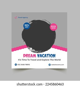 Travel social media post design and dream holiday banner design template