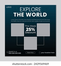 Travel social media post design and template, creative travel social media design