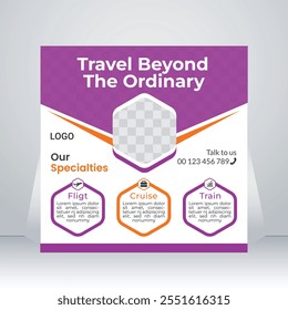 Travel Social media post design, Corporate social media banner design layout vector